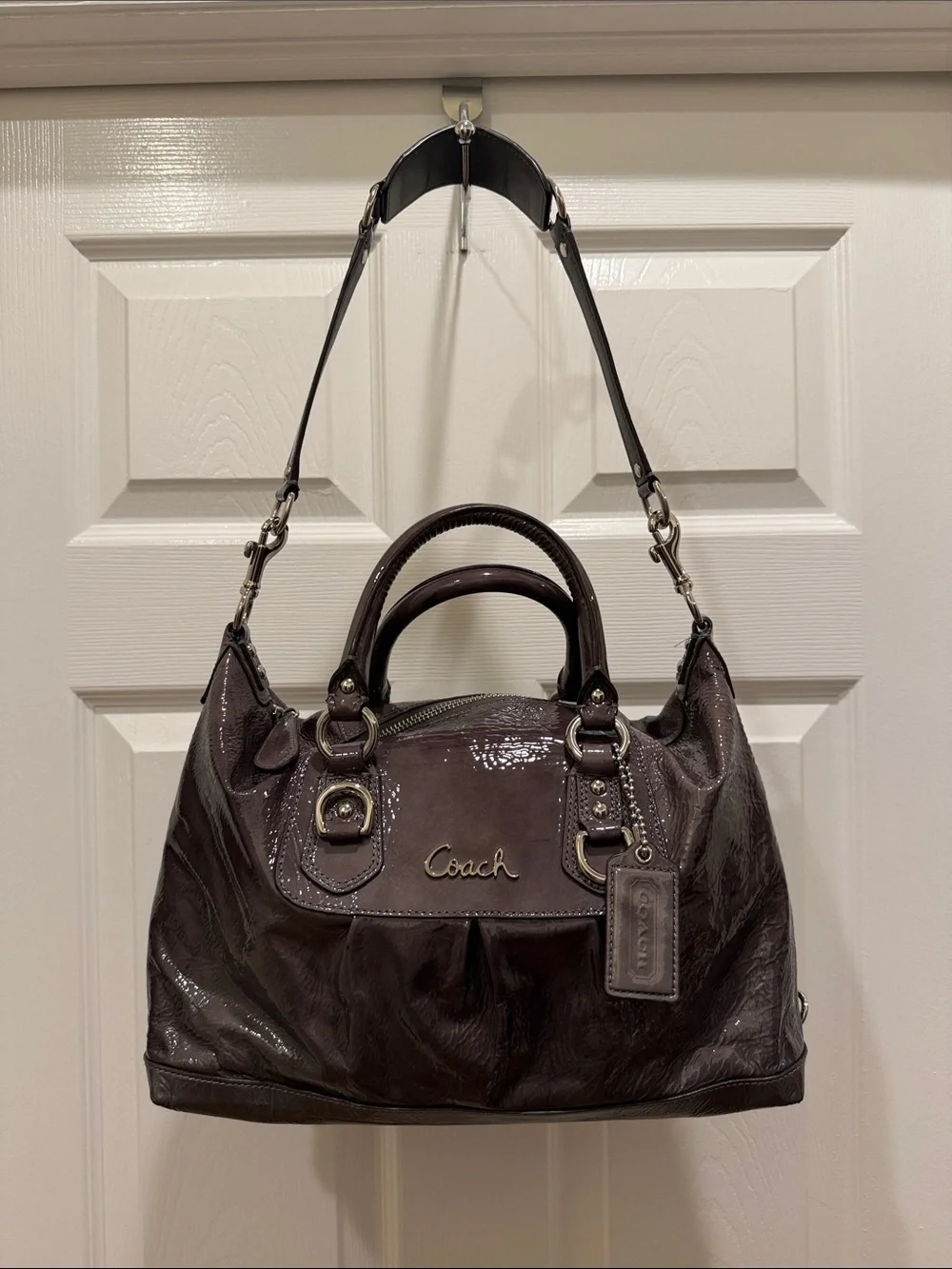 Coach Patent Leather Satchel in Grey
